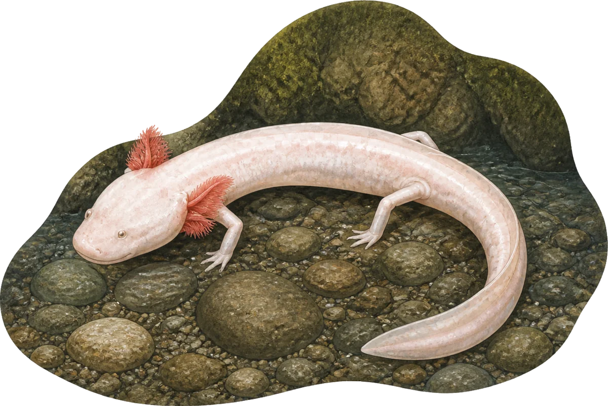 Comal Blind Salamander resting on river stones